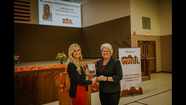 Kalie Anders Kjerstad received a clock for her time on the board. Kjerstad served on the board for two terms. Photo Courtesy Kendall Nelson