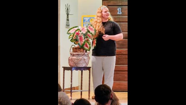 The shrub, Herbie, was shaking like a leaf as Sadie LaPlante (Brooke Bouman) tries to comfort him.