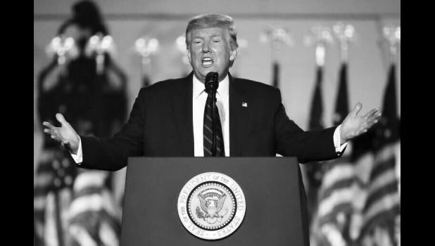 U.S. President Donald Trump deliverinh his acceptance speech for the Republican presidential nomination on the South Lawn of the White House, Aug. 27, 2020 Courtesy of Chip Somodevilla/Getty Images